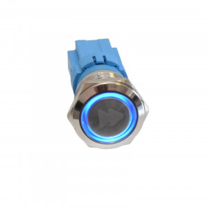 Push buton 5-24V / 19mm cu LED albastru si simbol up - Img 2