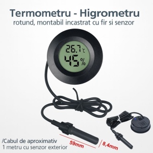 Termometru - Higrometru Digital HT-3 Incastrabil cu Sonda si Afisaj LCD - Img 5
