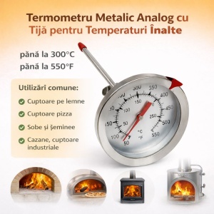 Termometru Metalic Analog cu Tija pentru Temperaturi Inalte pană la 300 grade Celsius cu Tija 120 mm – Cuptoare si HoReCa - Img 4