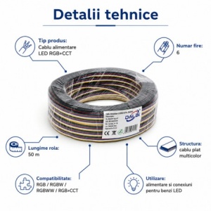 Cablu Alimentare LED RGB/RGBWW/RGB+CCT 6 Fire, 50m/rola - Img 3