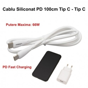Cablu de Date Siliconat Tip C - Tip C / PD-PD 100cm, max 66W - Img 2