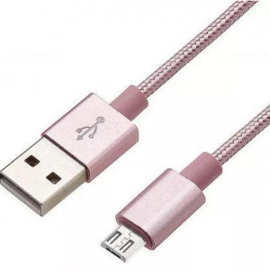 Cablu Micro USB metalic roz, lungime 100cm