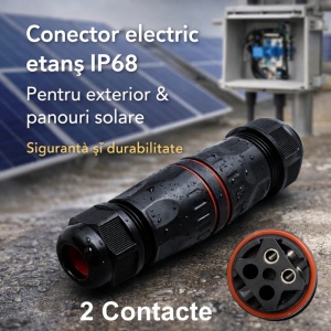 Conector Electric Etans M20 IP68, 2 Pini Waterproof pentru Sisteme Solare si Led (set 10buc) - Img 6