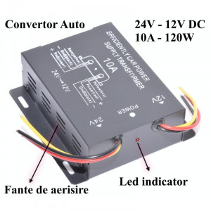 Convertor Auto de Tensiune 24V-12V DC / 10A - Img 4