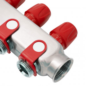 Distribuitor inox 8 cai cu robineti rosu 1"x 3/4" - Img 2