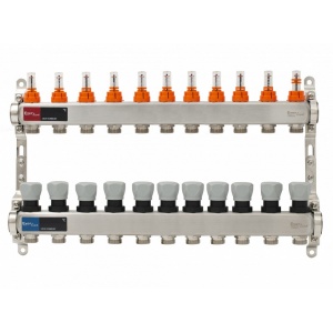 Distribuitor inox cu debitmetre aerisitor automat si robinet de golire 11 cai