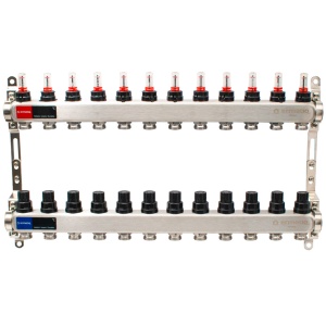 Distribuitor inox cu izolatie si debitmetre 12 cai 1x3/4"