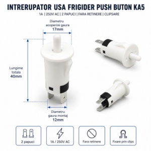 Intrerupator Usa Frigider Push Buton KA5 1A 250V AC fara Retinere - Img 2