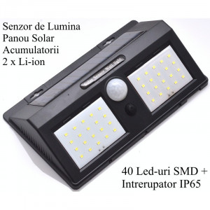 Lampa de Perete 40 LED + Incarcare Solara