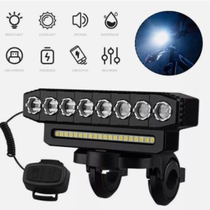 Lumină pentru bicicletă cu claxon, 6 moduri de iluminare, lanternă LED pentru bicicletă, reîncărcabilă prin USB, far de 4000 W - Img 3