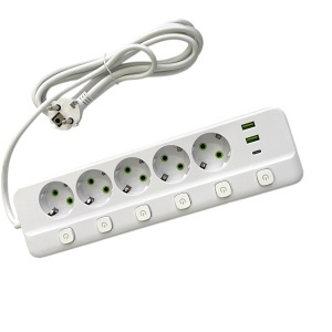 Prelungitor 3 metri cu 5 prize, 2 porturi USB + 1 Type C, 2500W si intrerupatoare pentru protectie
