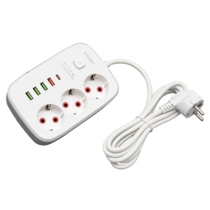 Prelungitor Multifunctional 3 prize - 2m cu 4 x USB 2,1A - PD si Intrerupator - Img 4