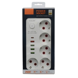 Prelungitor Multifunctional 5 prize - 2m cu 4 x USB 2,1A - PD si Intrerupator - Img 6