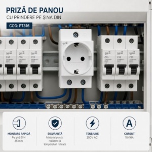 Priza Sina DIN de Panou 250V 16A Modulara PT316 - Img 4