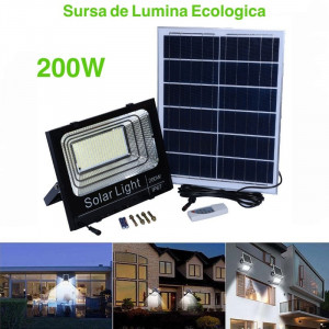 Proiector cu panou solar, senzor de lumina si telecomanda 200W - Img 8