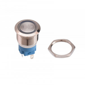 Push buton 5-24V / 19mm cu LED albastru si simbol up - Img 3