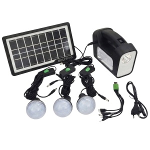 Sistem de Iluminat cu 3 becuri LED, cablu de incarcare 5-in-1 si panou solar