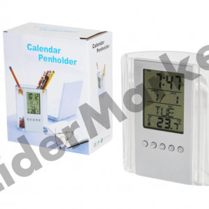 Suport de birou pentru pixuri cu ceas alarma termometru si calendar