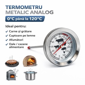 Termometru Metalic Analog cu Tija 0–120 grade Celsius pentru Gratar, Cuptor si Afumatoare - HoReCa - Img 4