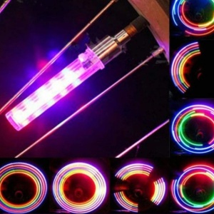 ventil led rgb pentru bicicleta, 13 moduri iluminare, functionare baterii ag10, set 2 bucati - Img 4