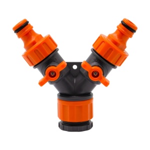 Adaptor Y pentru instalatie irigat, udat, stropit cu 2 robineti 1/2-3/4"F - 2 x cupla rapida M