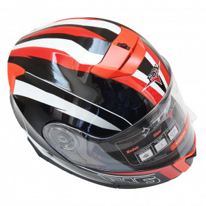 Casca moto FGN flip-up, cu ochelari incorporati, negru + rosu