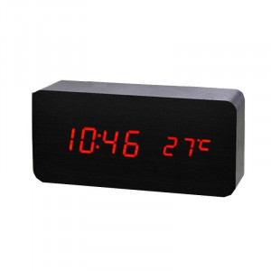 Ceas Digital Lemn Negru si Led Rosu 15x7x4cm