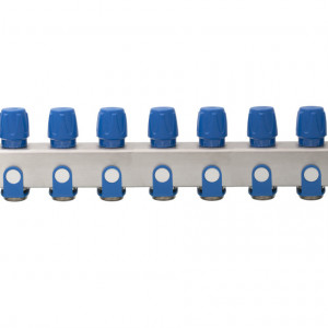 Distribuitor inox 9 cai cu robineti albastru 1"x 3/4"