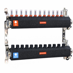 Distribuitor inox izolat cu debitmetre aerisitor automat si robinet de golire 12 cai