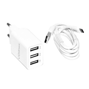 Incarcator retea - 3 x USB / 3,1A + Cablu Micro USB , TREQA