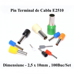 Pin terminal de cablu 2.5x10mm albastru , 100Buc/Set - Img 2