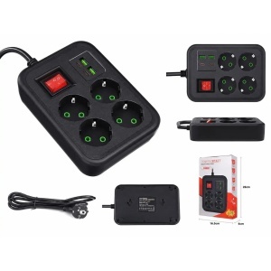 Prelungitor K83 cu USB și USB-C, 4 prize Schuko, 2x USB + 2x USB-C, intrerupator, 2500W, negru, 2 metri - Img 2