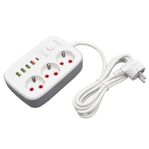 Prelungitor Multifunctional 3 prize - 2m cu 4 x USB 2,1A - PD si Intrerupator - Img 2