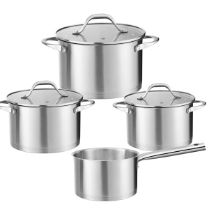 Set vase de gatit din inox Zilan ZLN1344 cu 7 piese, manere nituite, Compatibil gaz, inductie electric, Compatibil masina de spalat vase