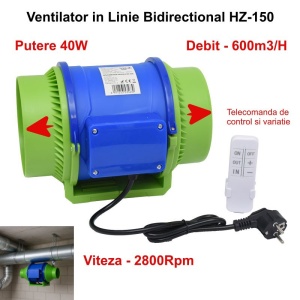 Ventilator Booster 6'' ( 150mm ) in linie bidirectional, cu Telecomanda - Montaj pe Tubulatura HZ-150H - Img 5
