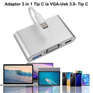 Adaptor 3 in 1 Video Usb Tip-C la VGA-Usb 3.0- Usb Tip-C - Img 3