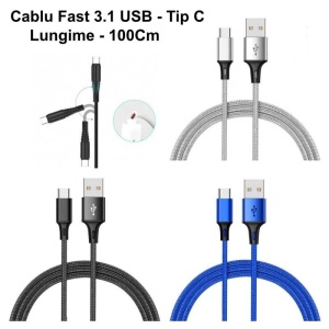 Cablu USB Tip C 3.1 - 1m compatibil Fast Charging, diverse culori - Img 2