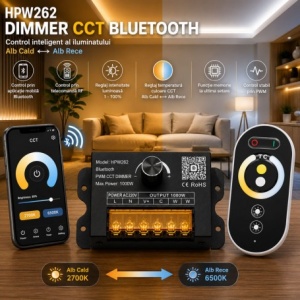 Controler Banda LED CCT 220V 1000W Bluetooth cu Telecomanda RF si Reglaj Manual HPW262 - Img 3