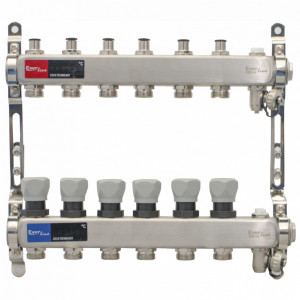 Distribuitor agent termic 1"-3/4'' inox, cu aerisitor si robinet de golire 6 cai