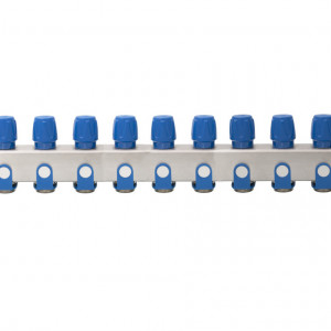 Distribuitor inox 11 cai cu robineti albastru 1"x 3/4"