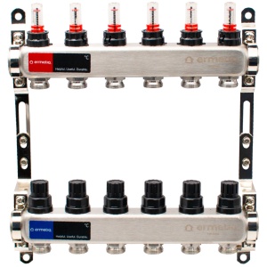 Distribuitor inox cu izolatie si debitmetre 6 cai 1x3/4"