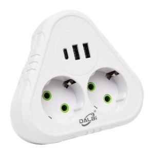 Dublu Stecher Schuko cu 2 USB si 1 Tip C, 2500W, Alb, F203