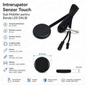 Intrerupator Senzor Touch pentru Banda LED Sub Mobilier - Img 2