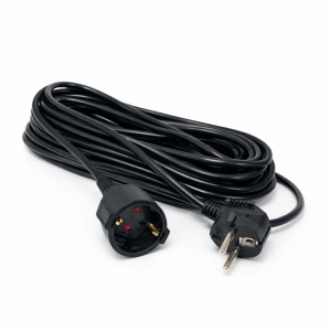 Prelungitor negru 3x1,5mm², lungime 20m, cu stecher si cupla cauciucata, 250V AC 10A, 2500W