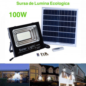 Proiector cu panou solar, senzor de lumina si telecomanda 100W - Img 8