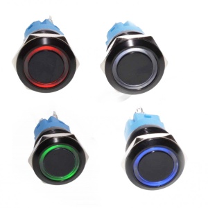 Push buton cu retinere 19mm / 12V cu LED: alb, albastru, verde, negru sau rosu