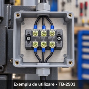 Regleta Electrica cu Contacte din Alama Nichelata, 3 Poli, 25A 600V, cu Capac, TB-2503 - Img 2