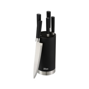 Set cutite 6 piese RETRO Zilan ZLN1609, Suport inclus, Otel inoxidabil 3CR13, Compatibil masina de spalat vase, Negru