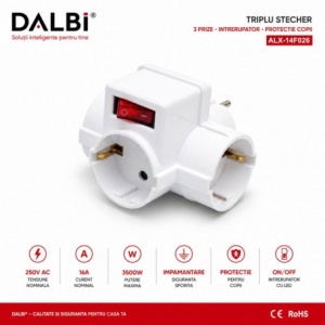 Triplu Stecher 3 Prize Compact 16A 250V cu Intrerupator si Protectie Copii - Img 2