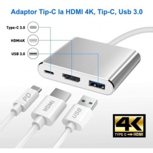 Adaptor 3 in 1 Video Usb Tip-C la HDMI 4K - Usb 3.0- Usb Tip-C - Img 3